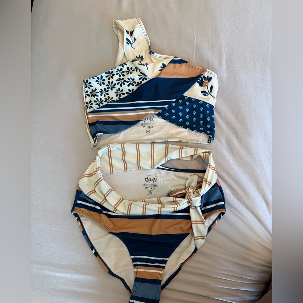 Nani Swimwear One-Shoulder Bikini - Navy and Tan
